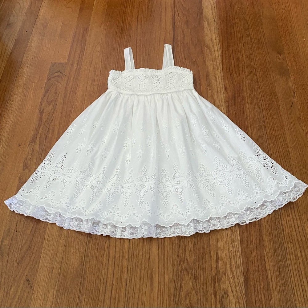 Ralph Lauren Formal  White Eyelet Dress With Lace Trim